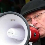 Roger Bannister with megaphone