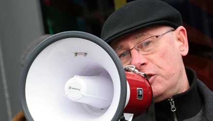Roger Bannister with megaphone
